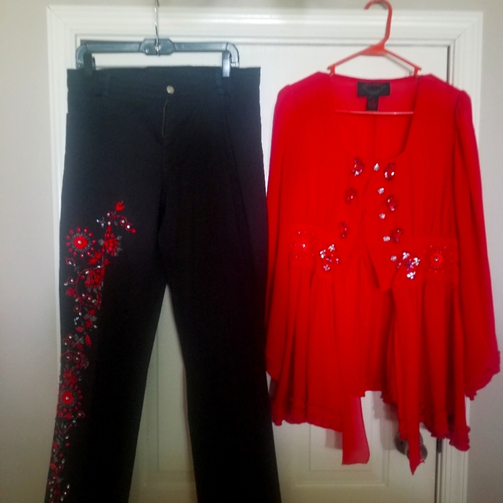Red & Black bejeweled Pants and top